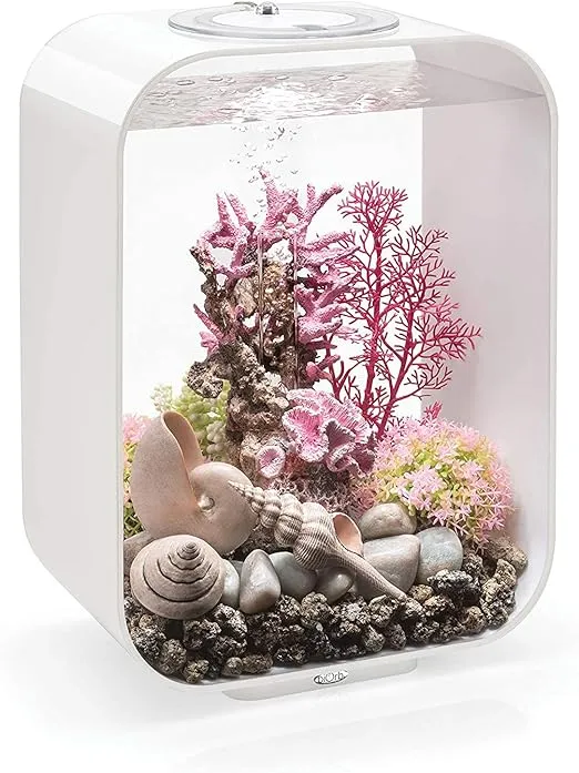 biOrb Life 15 Acrylic 4-Gallon Aquarium with Multi-Color Remote-Controlled LED Lights Modern Compact Tank for Tabletop or Desktop Display, White