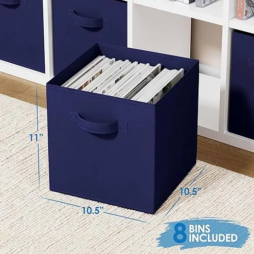 Fabric Storage Cubes for Cube Organizer - 8 Pack Heavy Duty Navy Blue Storage Bins - 11 Inch Cube Storage Bin, Use As A Clothes Storage Box In Closet, Baskets For Shelves or Cubbies Storage Organizer