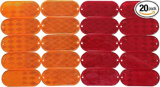 MAXXHAUL 50016 20-Pack Oval Reflectors 10 Red - 10 Amber Self Adhesive Or Drill Mount - DOT, 20 Pack