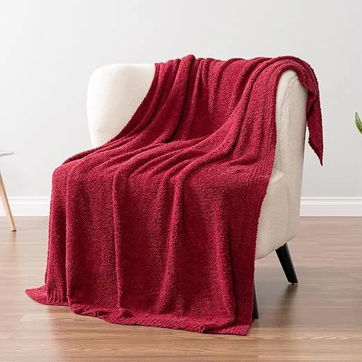 PAVILIA Super Soft Throw Blanket for Couch, Fluffy Cozy Lightweight Maroon Blanket, Large Fuzzy Warm Knit Blanket for Bed Sofa, Burgundy Red, 60x80