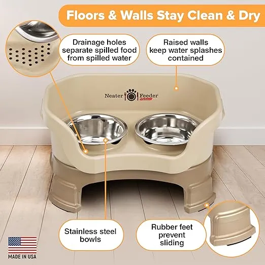 Neater Feeder Deluxe CAT Mess Proof Feeder for Cats, 1 Cup Food & 1-1/2 Cup Water Whisker-Friendly Stainless Steel Bowls, Adjustable Height, Elevated, No Spill, Non-Tip, Non-Slip. Made in USA