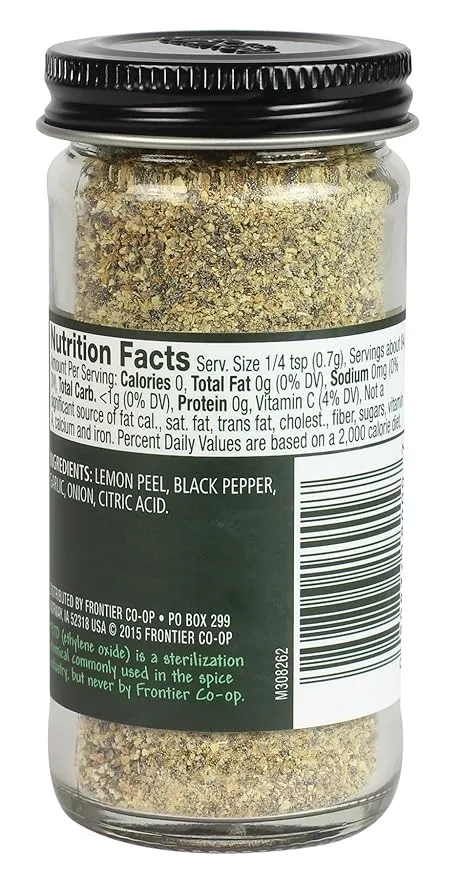 Frontier Seasoning Blends, Salt-Free Lemon Pepper, 2.08-Ounce Bottle