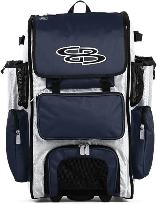 Boombah Rolling Superpack Baseball/Softball Gear Bag - 23-1/2" x 13-1/2" x 9-1/2" - Multiple Colors - Telescopic Handle and Holds 4 Bats - Wheeled Version