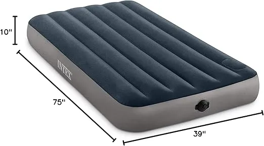 Intex 64781E Dura-Beam Standard Single-High Air Mattress: Fiber-Tech – Twin Size – 2-Step Pump – 10in Bed Height – 300lb Weight Capacity