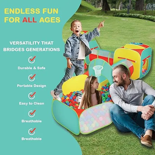 5pc Kids Play Tent for Toddlers Boys & Girls with Ball Pit, Crawl Tunnel, Target Game & Tents, Playhouse Toys, Boys Indoor & Outdoor Play House, Gift for Toddler Boys & Girls, 4 Dart Balls Included