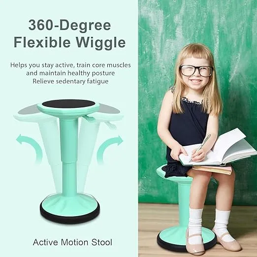 Kids Adjustable Wobble Stool, 24” Active Learning Classroom Seat, Non-Skid Wiggle Chairs Improve Posture, Focus & Help ADHD/ADD, Flexible Student Wobble Stool for Classroom Seating (Green)