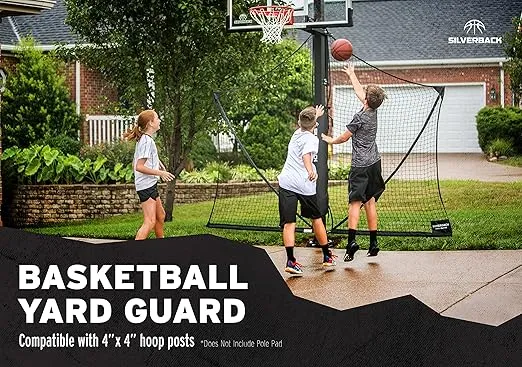 Silverback Basketball Yard Guard Defensive Net System Rebounder with Foldable Net and Arms into Pole, White/Black, Large