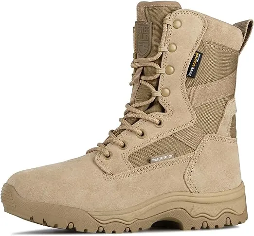 FREE SOLDIER Men’s Tactical Boots 8 Inches Lightweight Combat Boots Durable Suede Leather Military Work Boots Desert Boots