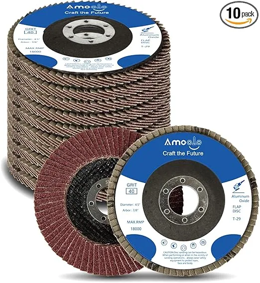 amoolo 4 1/2 Inch Flap Disc, 10PCS-40 Grit Angle Grinder Sanding Discs, High Density Abrasive Grinding Wheels Type 29 for Metal/Wood Grinding (7/8 inch Arbor Size)