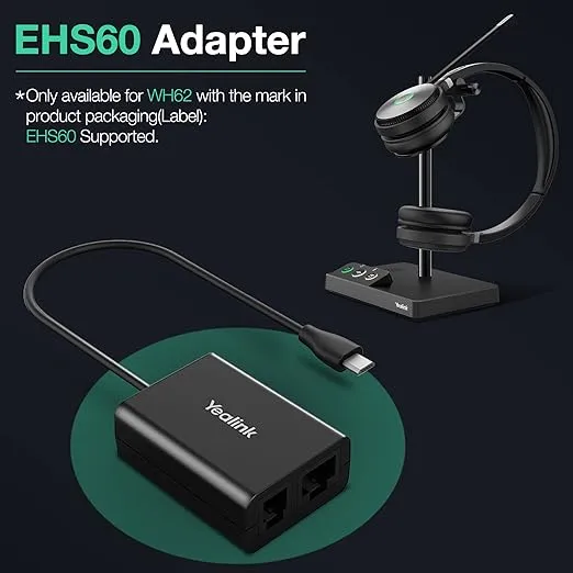 Yealink WH62 Wireless Headset with EHS60 Adapter DECT Headset with Microphone Teams Zoom Certified Noise Canceling Mic Compatible for Cisco Avaya Poly Grandstream Desk Phone IP VoIP Phones SIP Phones
