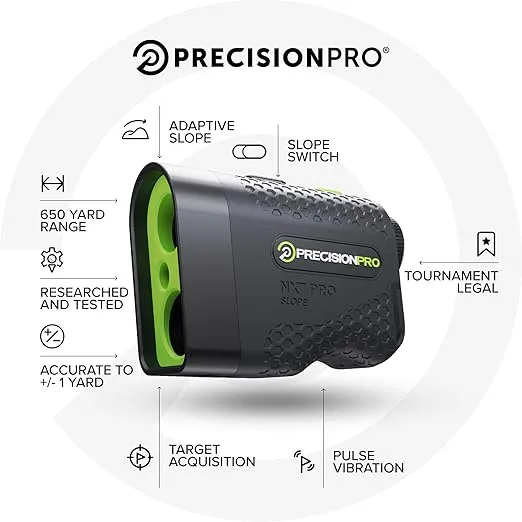 Precision Pro NX7 Pro Golf Rangefinder with Slope Switch- Laser Golf Range Finder Golfing Accessory - Slope, 6X, Flag Lock w Pulse Vibration, 650+ Yard Range Finder Golf Laser Rangefinder