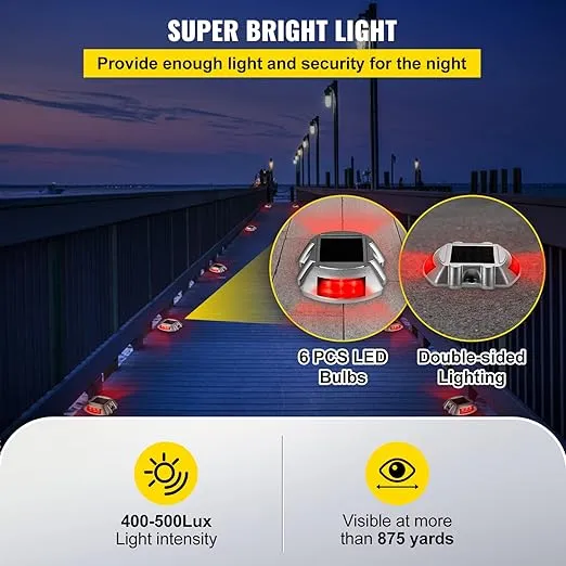VEVOR Driveway Lights, 8-Pack Solar Driveway Lights with Switch Button, Solar Deck Lights Waterproof, Wireless Dock Lights 6 LEDs for Path Warning Garden Walkway Sidewalk Steps, LED Bright Red