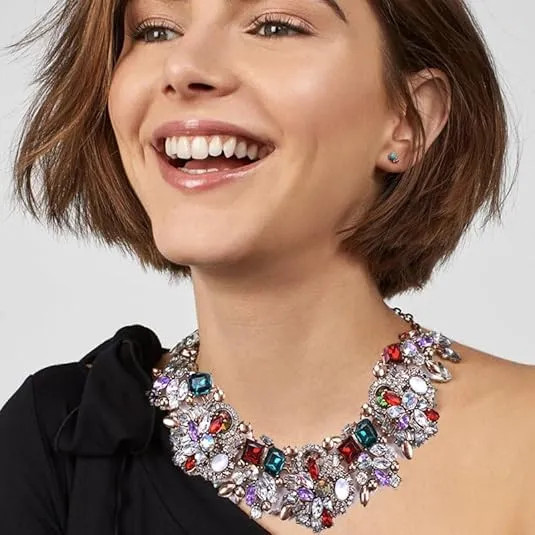 Bib Statement Necklace Colorful Glass Crystal Collar Choker Necklace for Women Fashion Accessories