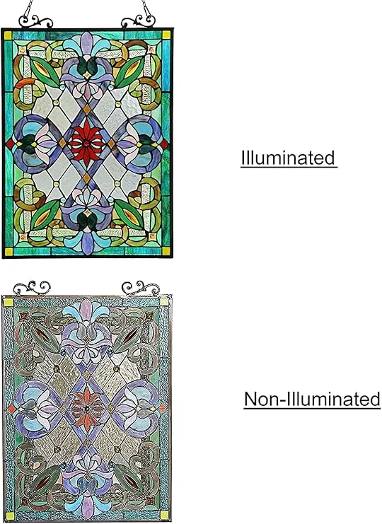 Chloe Lighting IZZY Tiffany Victorian 18x25.5 Stained Glass Window Panel, Multi-Color