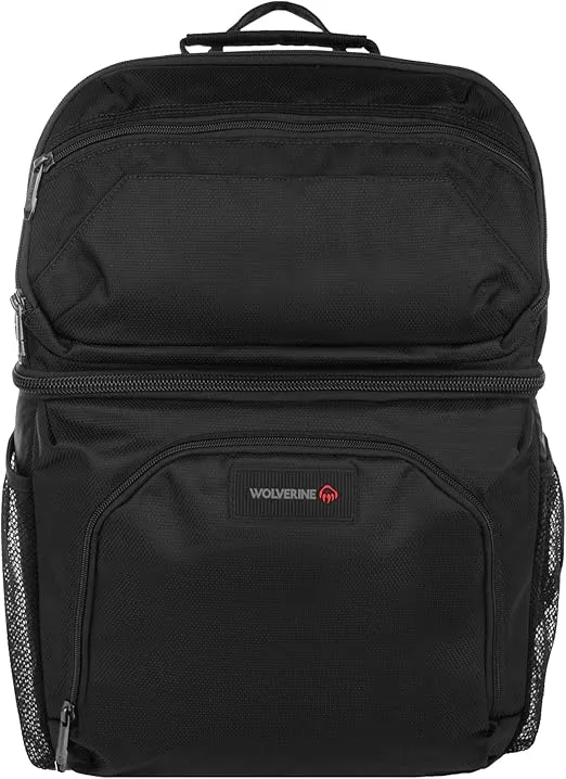 Wolverine 36 Can Cooler Backpack with Durable Nailhead Nylon, Dual Compartment Cooler & Dry Storage, Padded Mesh Back Panel, & Exterior Water Bottle Pockets