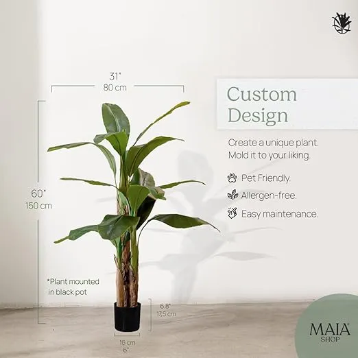 Maia Shop Fake Plants, Artificial Banana Tree 5FT Tall, Faux Plant, Fake Silk Tree with Natural Wood Trunk and Realistic Leaves, Faux Silk Plant for Home Decor, 60 inches