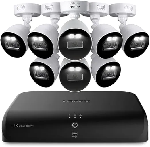 Lorex Fusion 4K 8MP 12 Camera Capable (8 Wired + 4 Wi-Fi) 2TB Wired DVR System with 8 Indoor/Outdoor Bullet Cameras - Active Deterrence, Color Night Vision, 108° Wide Angle Lens, IP67 Weatherproof