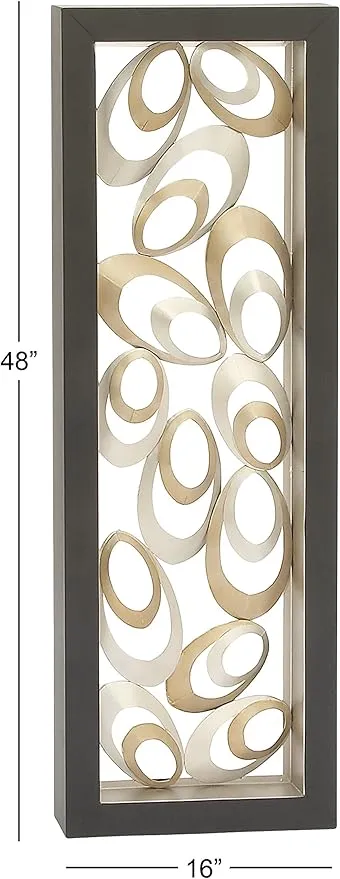 Deco 79 Metal Abstract Scallop Ribbon Wall Decor with Black Frame, 16" x 2" x 48", Gold
