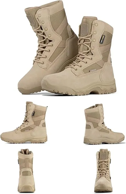 FREE SOLDIER Men’s Tactical Boots 8 Inches Lightweight Combat Boots Durable Suede Leather Military Work Boots Desert Boots