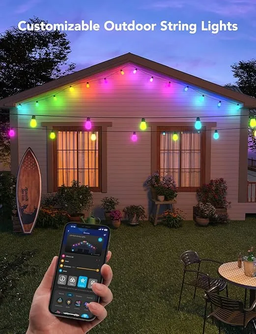 Govee Outdoor String Lights H7015 with 15 Dimmable RGBIC LED Bulbs, 48ft IP65 Waterproof Shatterproof Valentines Decorations, Color Changing Warm White Lights with 47 Scene Modes for Valentines Day