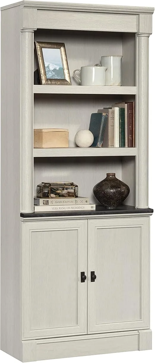 Sauder Palladia Book Shelf, Bookshelf with Storage, Library Bookcase with Doors and Adjustable Shelves, in Glacier Oak Finish