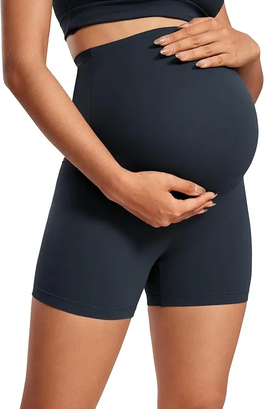 CRZ YOGA Womens Butterluxe Maternity Yoga Shorts Over The Belly 4" - Workout Running Athletic Pregnancy Biker Shorts