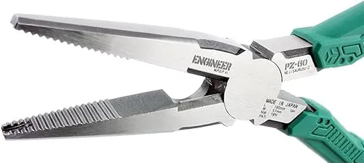 ENGINEER PZ-60 Screw Removal Pliers, 193mm Long Nose Pliers with screw extracting serrated jaws