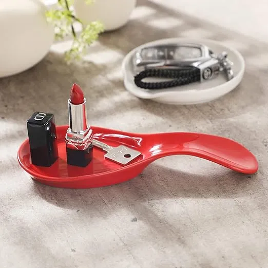 GDCZ Porcelain Spoon Rest - Large Spoon Holder Utensil Rest for Kitchen Counter Stove Top, Dishwasher Safe (Red)