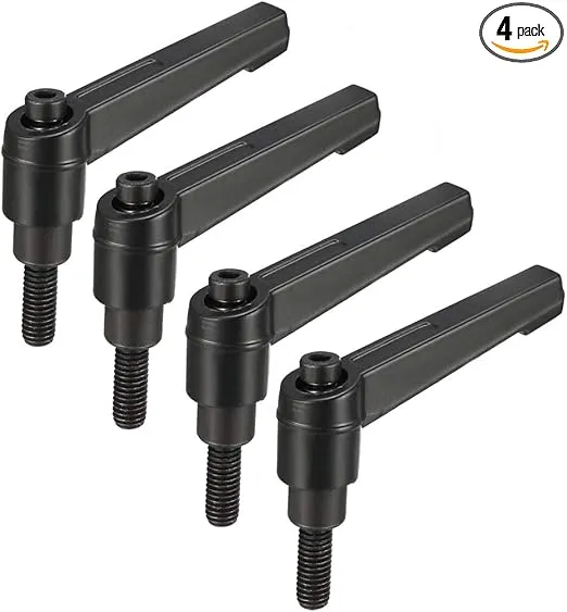 uxcell M6 x 16mm Handle Adjustable Clamping Lever Thread Push Button Ratchet Male Threaded Stud Knobs Locking Rotating Screw Handles Quick Release Bolt Black 4pcs