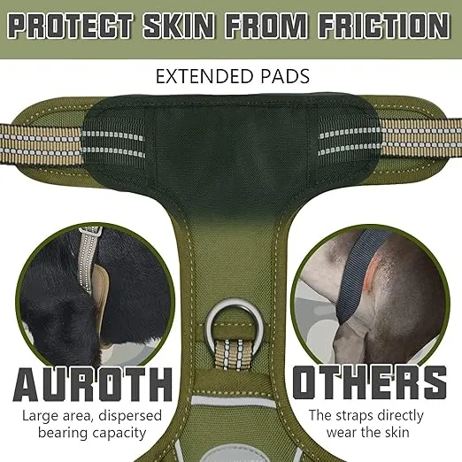 Auroth Tactical Dog Harness for Small Medium Large Dogs No Pull Adjustable Pet Harness Reflective K9 Working Training Easy Control Pet Vest Military Service Dog Harnesses L,Green