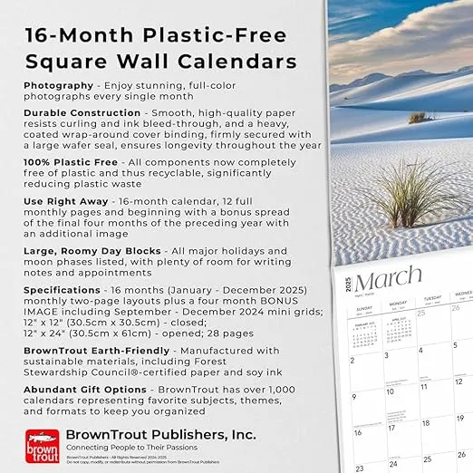 National Parks | 2025 12 x 24 Inch Monthly Square Wall Calendar | Plastic-Free | BrownTrout | Scenic Yosemite Yellowstone Nature