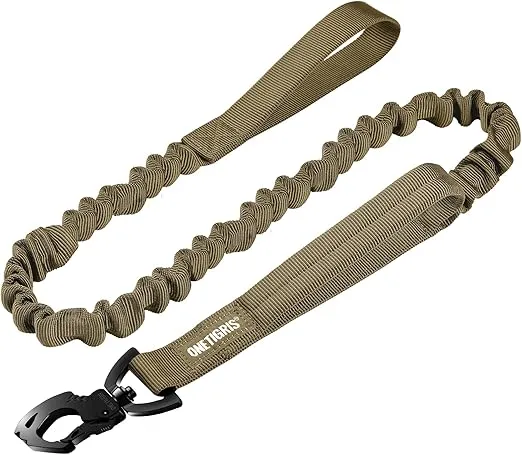 Bungee Dog Leash Tactical Dog Training Leash with 2 Control Handle Quick Release Nylon Leads Rope(Tan)