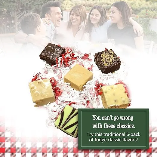 Valley Fudge, Assorted Gift Box, Classic Flavors, Fresh Artisan Fudge, Real Butter, Bulk Gourmet Candy, Individually Wrapped, Birthday, Thank You, Housewarming Gift, 6 Pieces, One and a Half Pounds