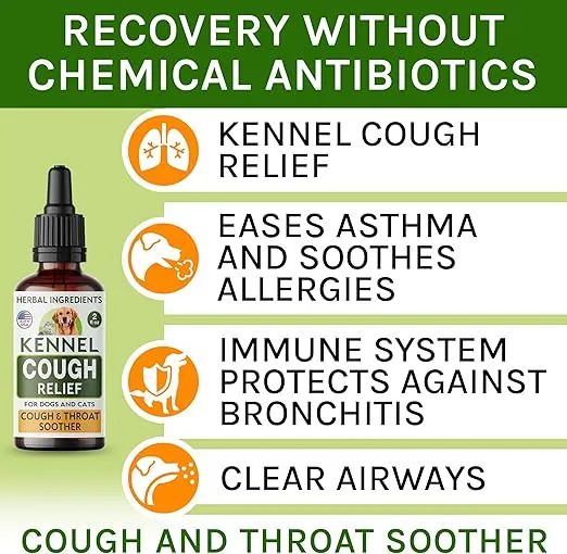 Kennel Cough Herbal Drops for Dogs & Cats - Cough Relief - Throat Soother - Dry and Wet Pet Cough - Made in US - 2 Fl Oz