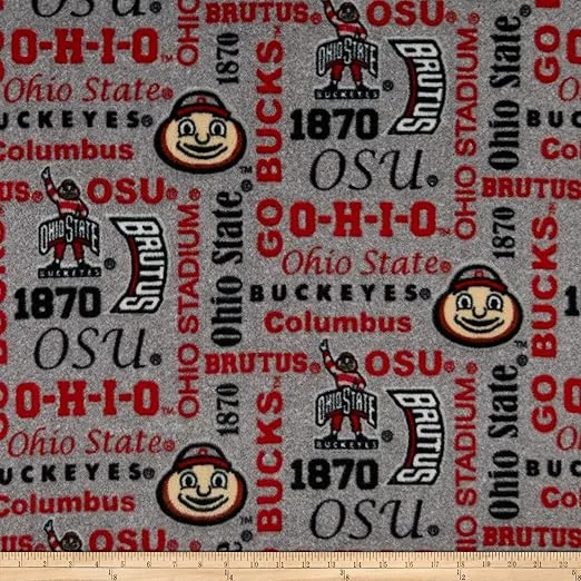 NCAA Ohio State Buckeyes Fleece Heather Verbiage, Fabric by the Yard