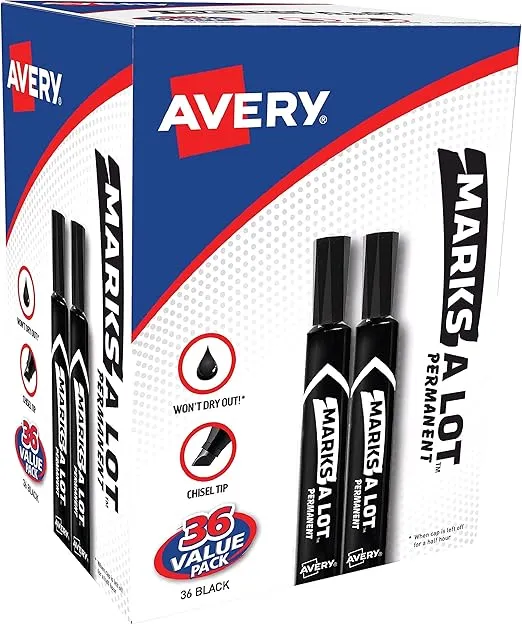 Marks-A-Lot Large Desk-Style Chisel Tip, Value Pack 36 Black Permanent Markers are perfect for signs and posters (98206) - New