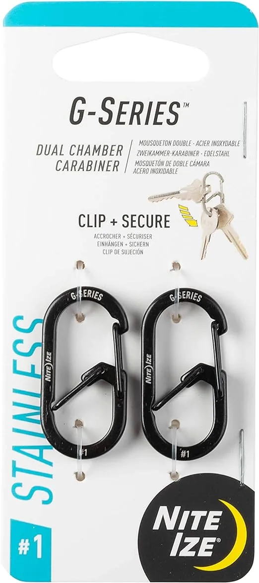 Nite Ize GS1-01-2R6 G-Series Dual Chamber Carabiner, Size #1 2-Pack, Black