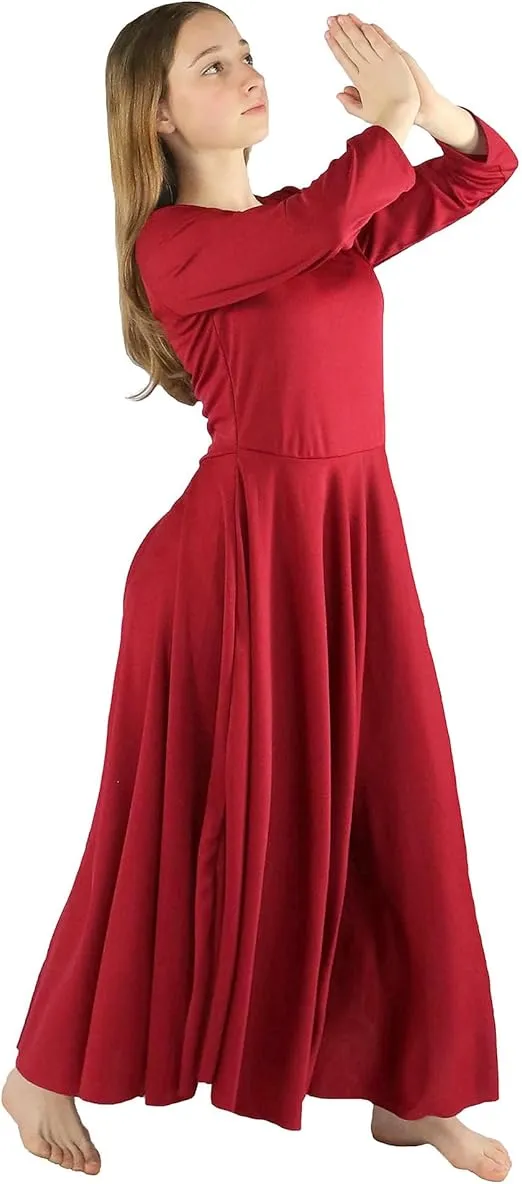 Danzcue Girls Praise Loose Fit Full Length Long Sleeve Dance Dress