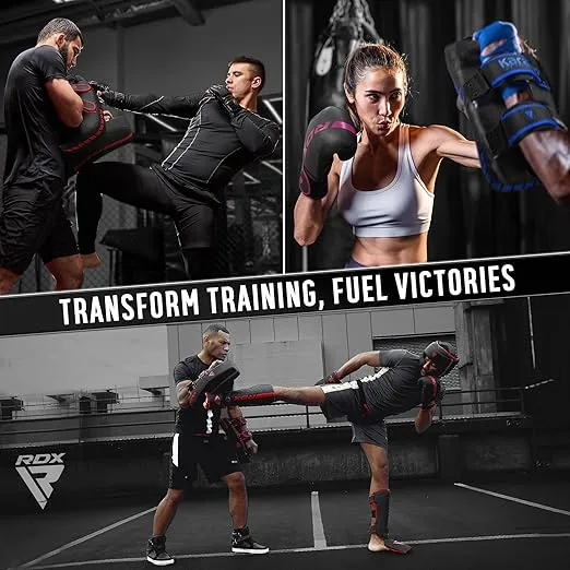 RDX Thai Pads Curved Kickboxing Muay Thai with Solid Handle Grip, Maya Hide Leather KARA Strike Shield for Knees Elbows Kicks Punches, Coaching Training Boxing MMA Martial Arts Taekwondo Combat Sports
