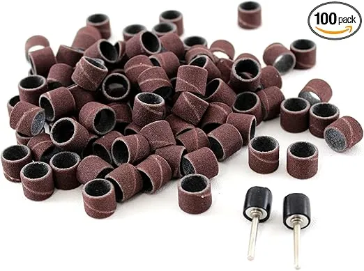 TEMO 100 pc 1/2 Inch Sand Drum Grit 60 Coarse with 2 pc 1/8 Inch Mandrel for Dremel Rotary Tools