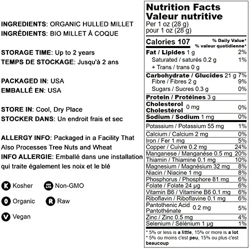 Food to Live Organic Hulled Millet, 10 Pounds – Whole Grain Seeds, Non-GMO, Kosher, Raw, Bulk, Product of the USA