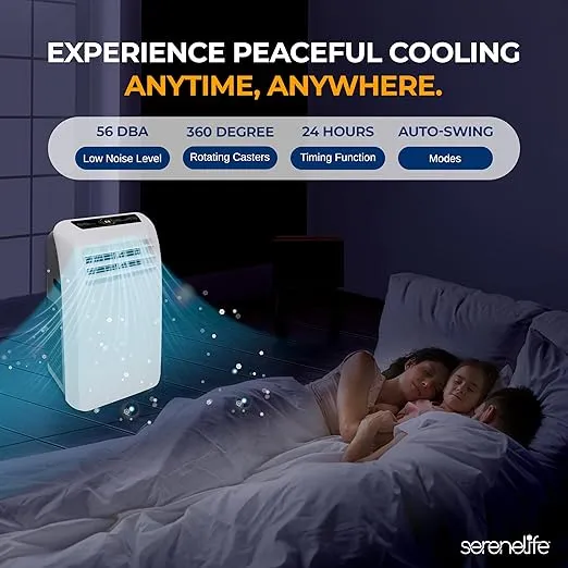 SereneLife Small Air Conditioner Portable 12,000 BTU with Built-in Dehumidifier + Heat - Portable AC unit for rooms up to 550 sq ft - Remote Control, Window Mount Exhaust Kit