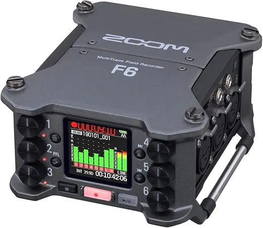 Zoom F6 Multi-Track Field Recorder - Bundle with K-Tek KSF6 Stingray Bag F6, 20' Heavy Duty 7mm Rubber XLR Microphone Cable