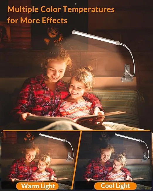 LEPOWER Led Clip on Light/Reading Light, 5W Book Light for Reading in Bed with Gooseneck, Adjustable Color Temperature Clip Light, Ideal for as Reading Light and Piano Light, Metal, Silver