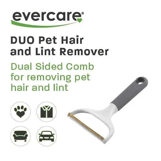 Evercare Duo Pet Hair and Lint Remover, Dual-Sided Comb for Removing Pet Hair and Lint from Clothing and Furniture White