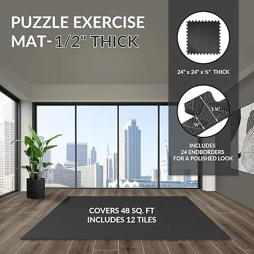 Signature Fitness Puzzle Exercise Mat with EVA Foam Interlocking Tiles