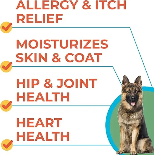 Omega 3 Fish Oil for Dogs (180 Ct) - Skin & Coat Chews - Dry & Itchy Skin Relief + Allergy Support - Shiny Coats - EPA&DHA Fatty Acids - Natural Salmon Oil Chews Promotes Heart, Hip & Joint Support