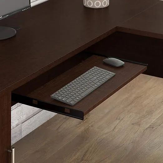Bush Furniture Somerset 72W L Shaped Desk with Hutch and Lateral File Cabinet in Mocha Cherry