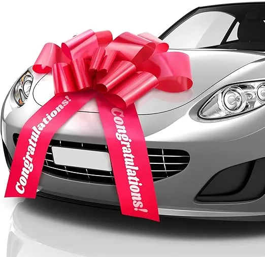 Zoe Deco Congratulations Car Bow (Red, 30 inch), Giant Gift Bow Pre-Printed with Congratulations, Big Bow for Car, Birthday Bow, Huge Car Bow, Car Bows, Big Bow for Gifts, Bow for Cars, Gift Wrapping