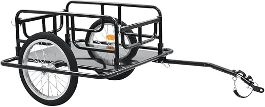 vidaXL Two-Wheeled Bike Cargo Trailer with Quick-Release Hitch and High Load Capacity, Versatile, Compact and Durable Steel Construction, Easy Assembly – Black